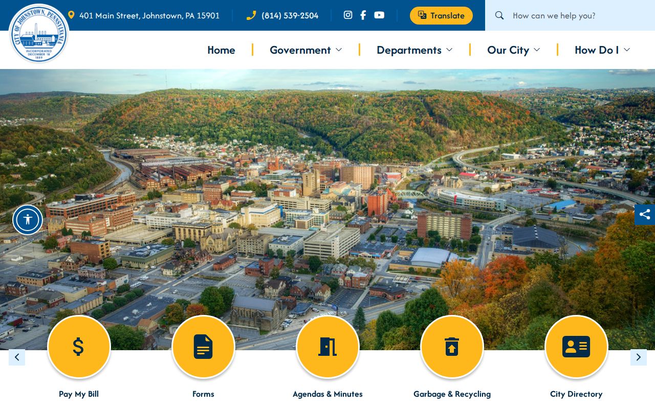Official City of Johnstown municipal website and city hall image