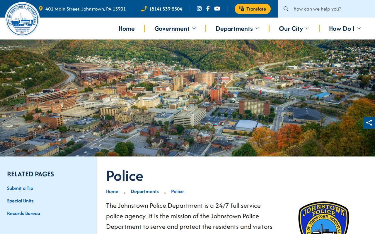 Official Johnstown Police records and contact page